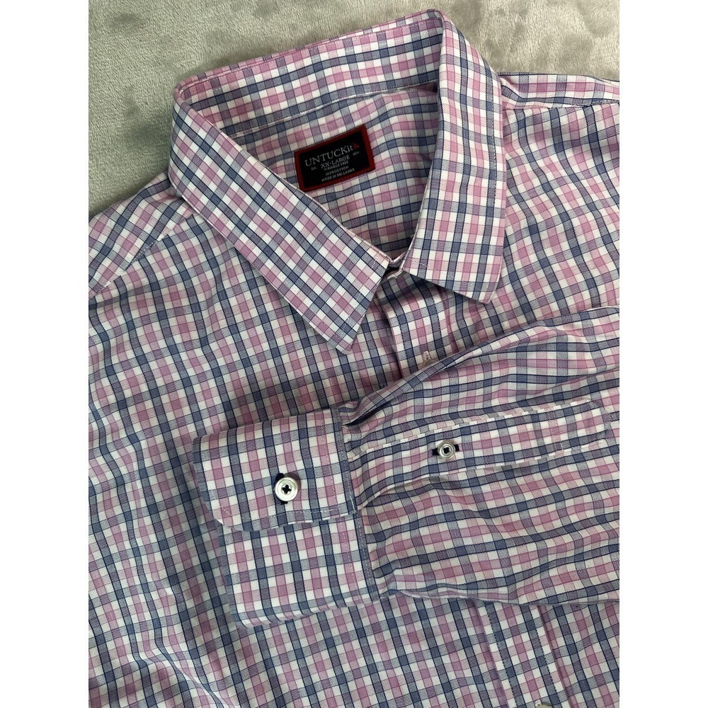 UNTUCKit Dolcetto Shirt Mens 2XL Pink Check Long Sleeve Button Down Wrinkle Free